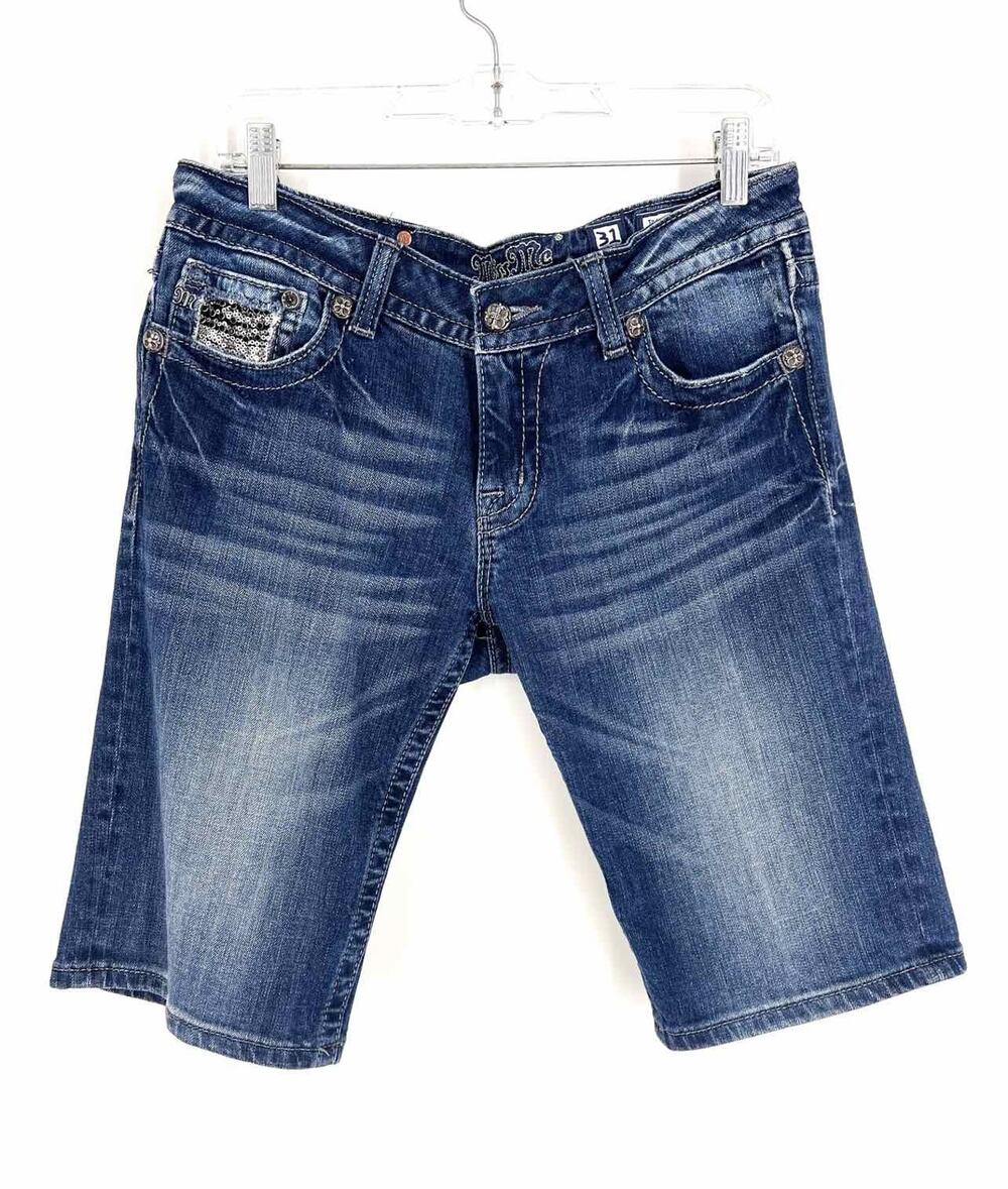Miss Me Size 31=12 Denim/White Stitched Premium Denim Shorts